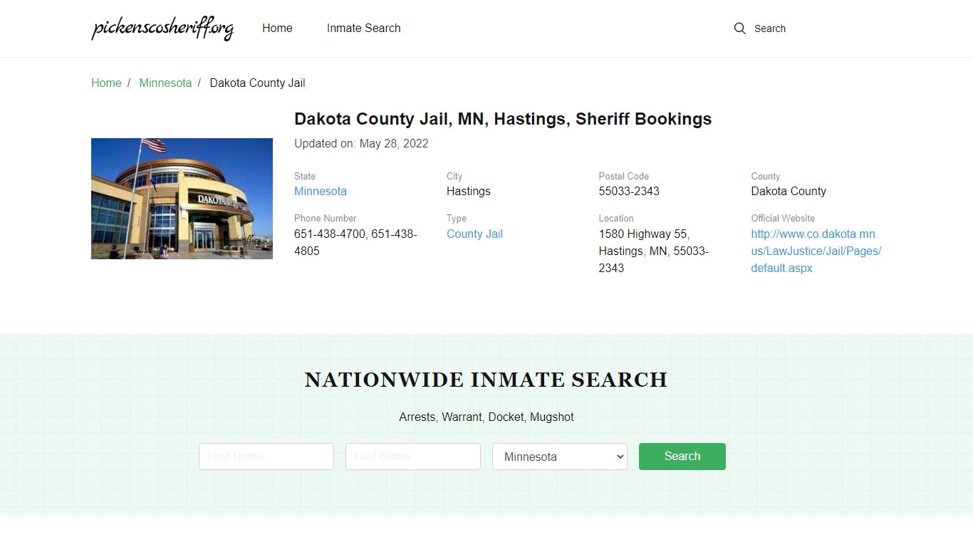 Dakota County Jail, MN, Hastings, Sheriff Bookings